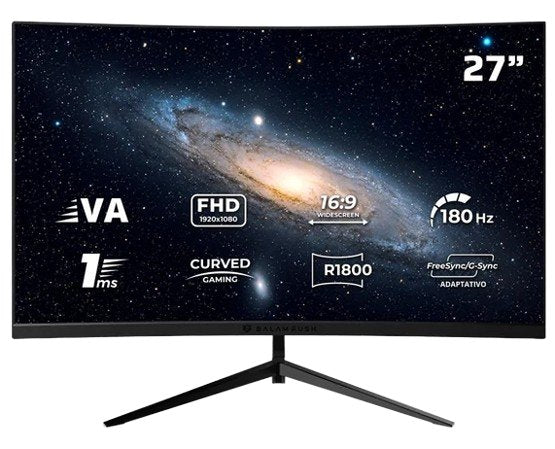 MONITOR GAMER BALAM RUSH ANDROMEDA MAG27Y / CURVO / 27 PULG / VA / FULL HD / 180 HZ / 1 MS / R1800 / VESA 100 / RGB / OVERCLOCK 200 HZ / FREESYNC / FLICKER FREE / LOW BLUE LIGHT / NEGRO / BR-942980 MONITOR GAMER BALAM RUSH ANDROMEDA MAG27Y / CURVO / 27 PULG / VA / FULL HD / 180 HZ / 1 MS / R1800 / VESA 100 / RGB / OVERCLOCK 200 HZ / FREESYNC / FLICKER FREE / LOW BLUE LIGHT / NEGRO / BR-942980